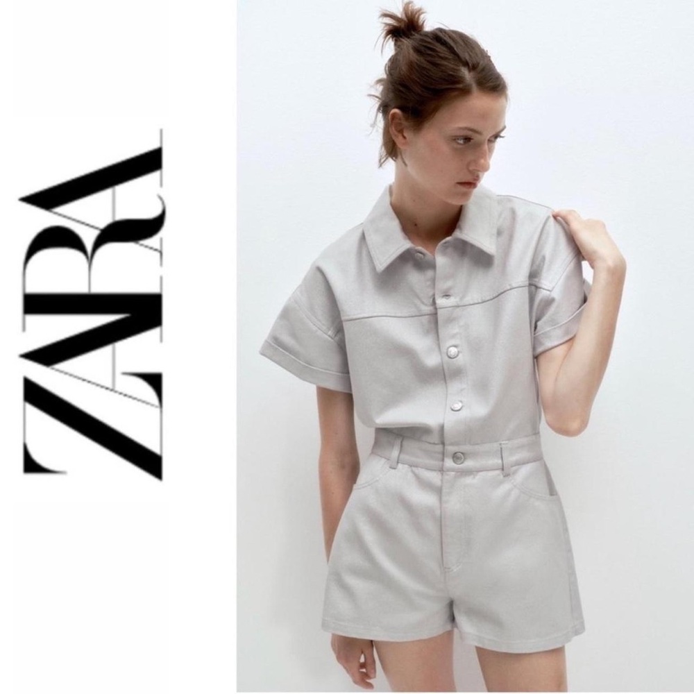 NWT Zara Denim Shimmer Romper